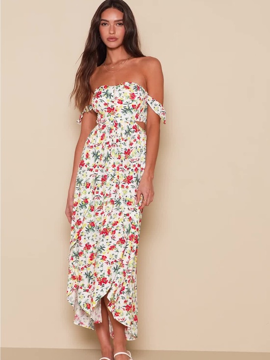 Lulus Dresses & Skirts - Lulu's White Floral Off-Shoulder Maxi Dress
